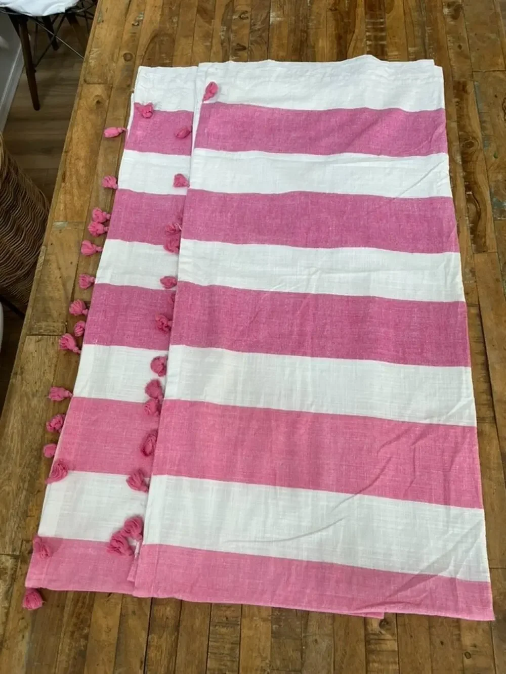 2 GAP Home Organic Cotton Pink Ombre Striped Window Curtain Panels 48x95